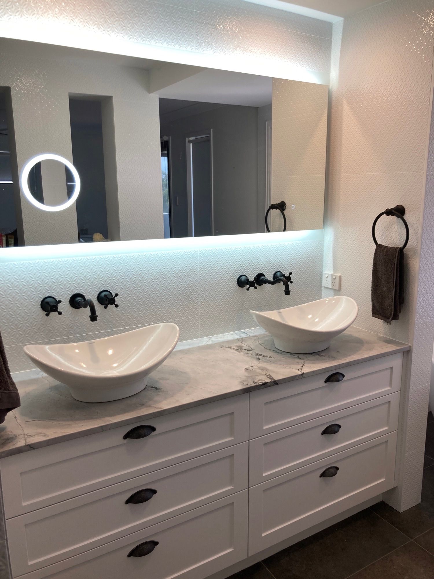 Modern bathroom vanity with double vessel sinks — Greg Pollard Building in Cabarita Beach, NSW