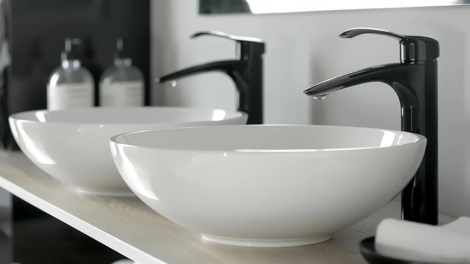 Basins in a rental property, properly cleaned and ready for guests