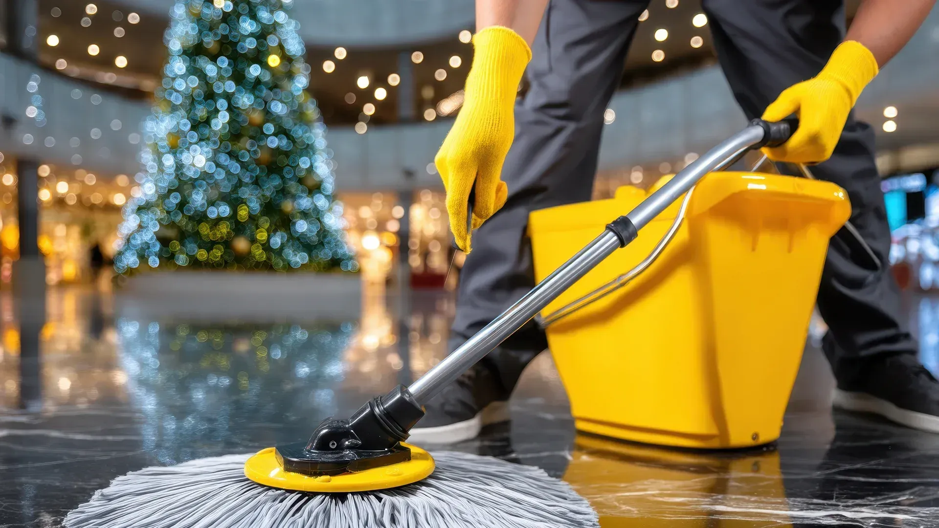 Mopping a retail space close to Christmas