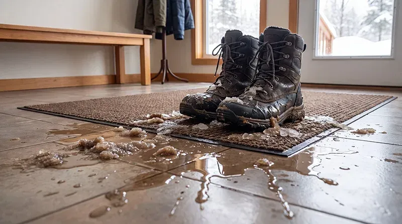 Wet boots in a front room