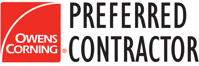 Owens Corning Preferred Contractor logo with red and white logo and black text on white background.