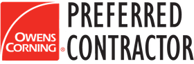 Owens Corning Preferred Contractor logo with red and white logo and black text on white background.