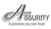 Logo for Assurity, featuring a stylized silver 