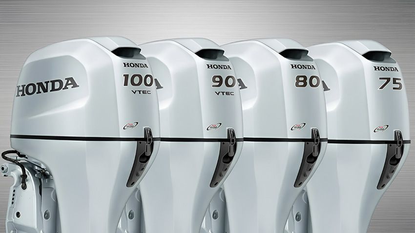 Four Honda Outboard Motors Are Lined Up in a Row ā Mackay Marine Services in Mackay, QLD