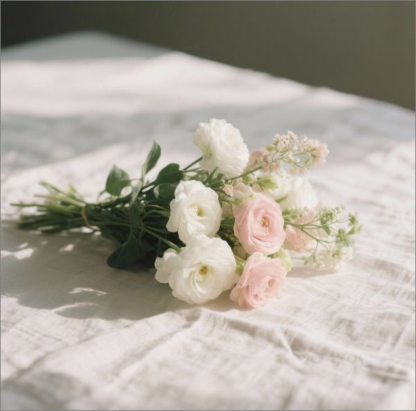 Soft white and pink memorial flowers representing cremation services in Martensville, SK