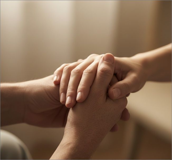 Hands offering comfort during cremation services in Warman, SK