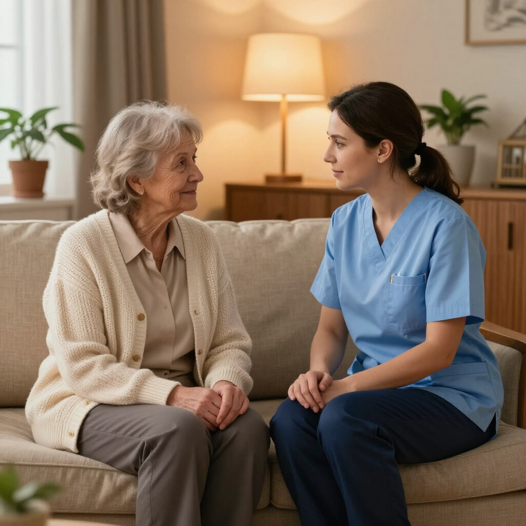 Thema Home Care caregiver with senior client