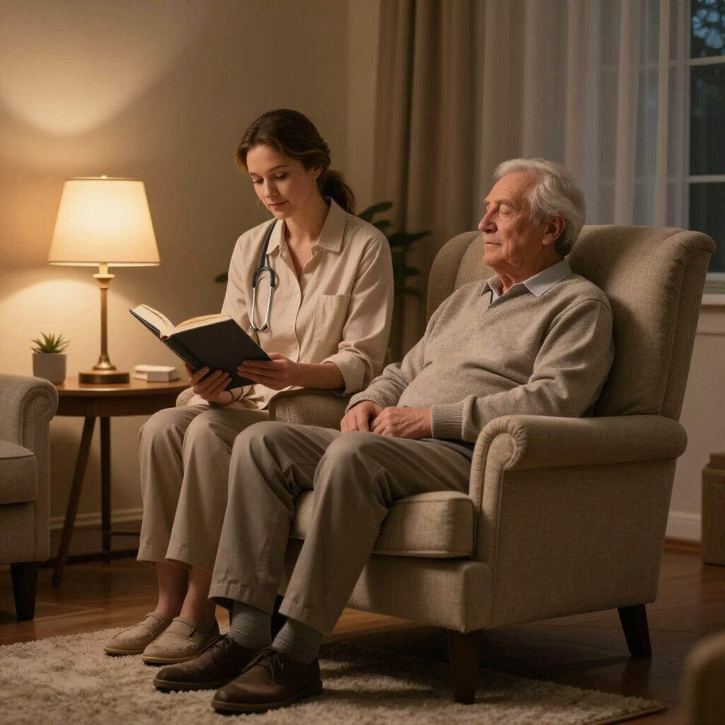 Caregiver present with senior resting at night