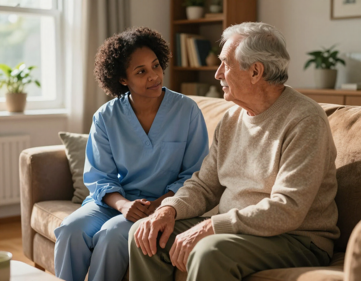 Caregiver with senior at home