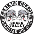 Carlson Gracie Green Valley Brazilian Jiu-Jitsu logo with two snarling bulldogs in a black circle.