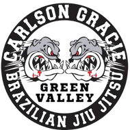 Carlson Gracie Green Valley Brazilian Jiu-Jitsu logo with two snarling bulldogs in a black circle.
