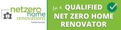 A logo for NetZero Home Renovations with a green badge that reads 