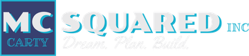 The logo for McCarty Squared Inc. features white, teal-outlined text reading 