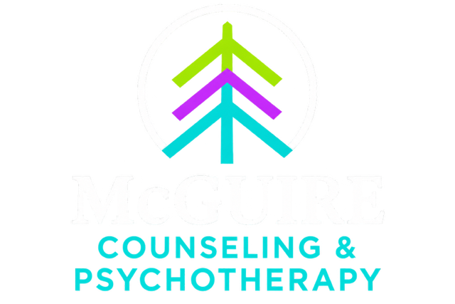 The logo for mcguire recovery has a tree with leaves on it.