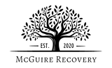 The logo for mcguire recovery has a tree with leaves on it.