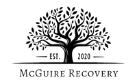 The logo for mcguire recovery has a tree with leaves on it.
