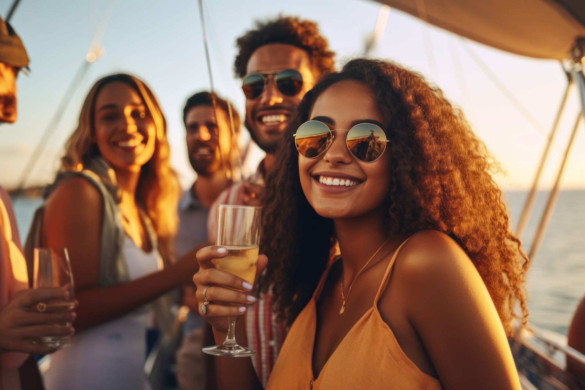 A group of people are having a party on a boat.