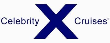 The logo for celebrity cruises is a blue x on a white background.