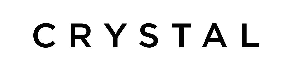 The word crystal is written in black on a white background.