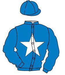 A blue jacket with a white star on the back and a blue hat.