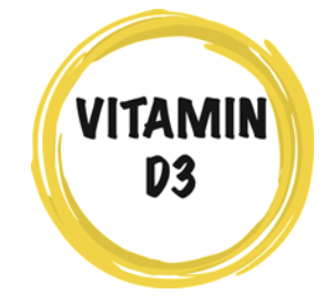 A yellow circle with the words vitamin d3 inside of it