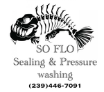 SO FLO Sealing & Pressure washing logo with fish skeleton and phone number (239) 446-7091