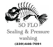 SO FLO Sealing & Pressure washing logo with fish skeleton and phone number (239) 446-7091