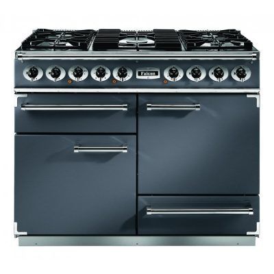 A black stove with the word falcon on it