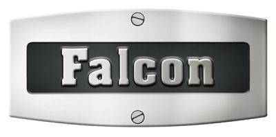A falcon logo on a white background