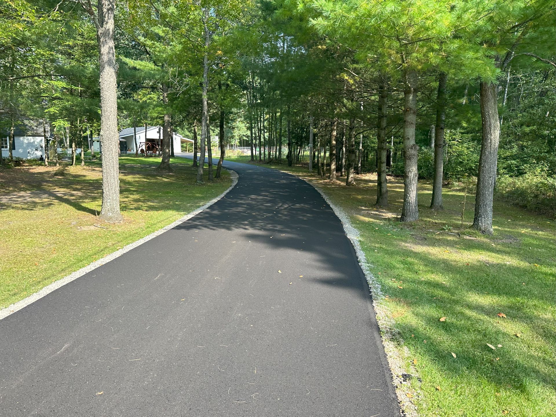 beautiful paved driveway in treeline