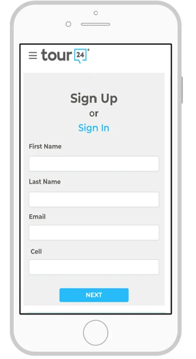 A phone with a sign up page on it