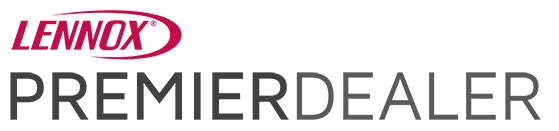 Lennox Premier Dealer logo featuring the red Lennox brand name above the word PREMIERDEALER in gray text.