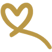 Doodle dorato a forma di cuore con coda ad anello su sfondo bianco.