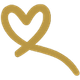 Doodle dorato a forma di cuore con coda ad anello su sfondo bianco.