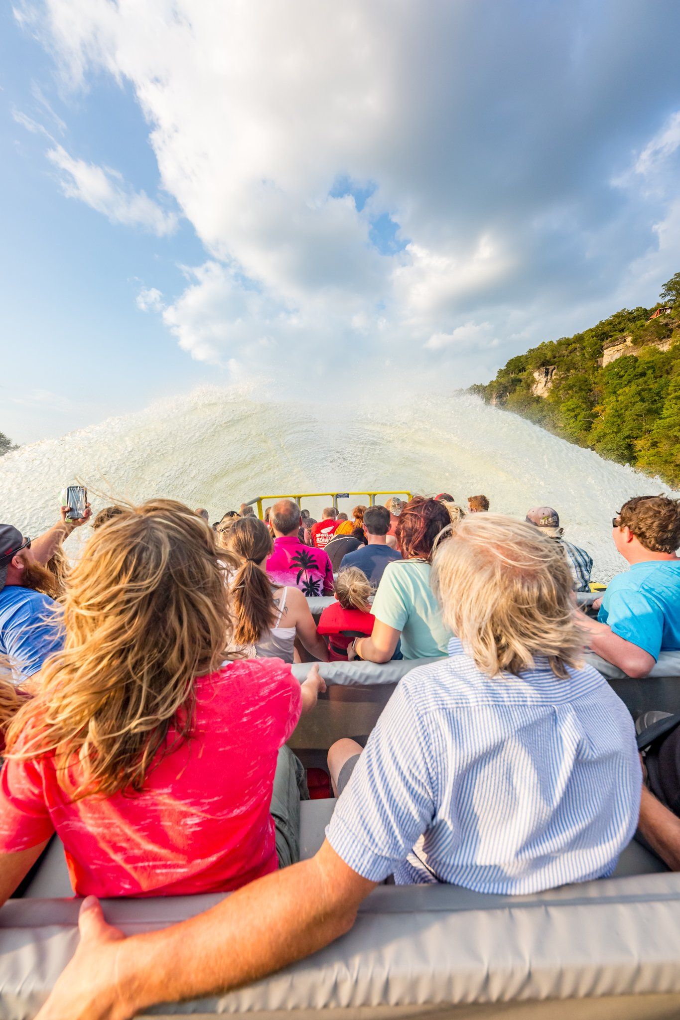Back of people's heads in a Branson Jet Boat
