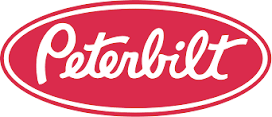 A red and white logo for peterbilt is on a white background.