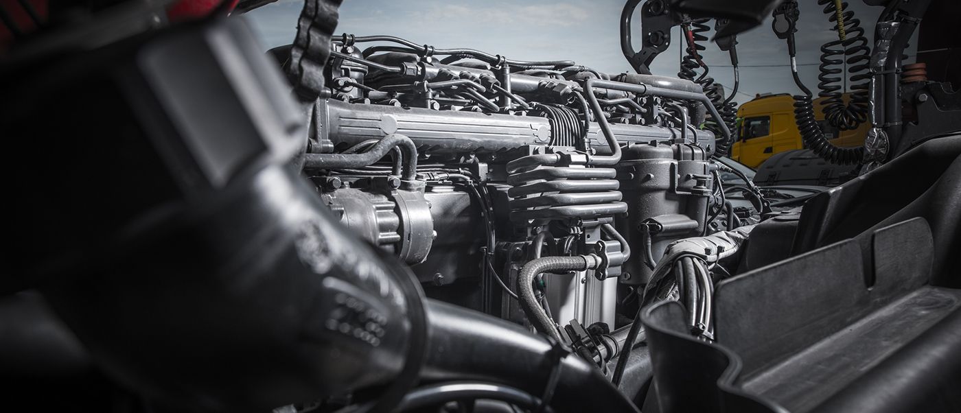 A close up of a diesel engine in a truck.