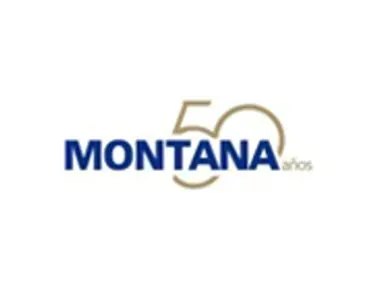 Logotipo de Montana 50 años en azul y dorado sobre fondo blanco