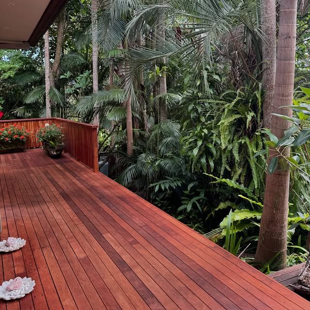 A Large Wooden Deck looking out to forest— Bloomscapes in Lennox Head NSW