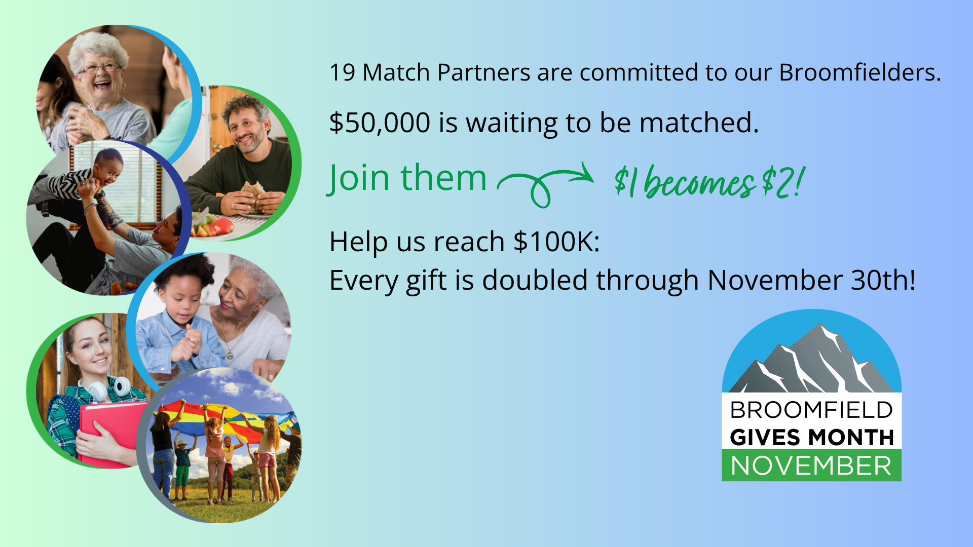 Broomfield Gives Month: 19 match partners have $50,000 waiting to be matched, and every gift is doubled through November 30