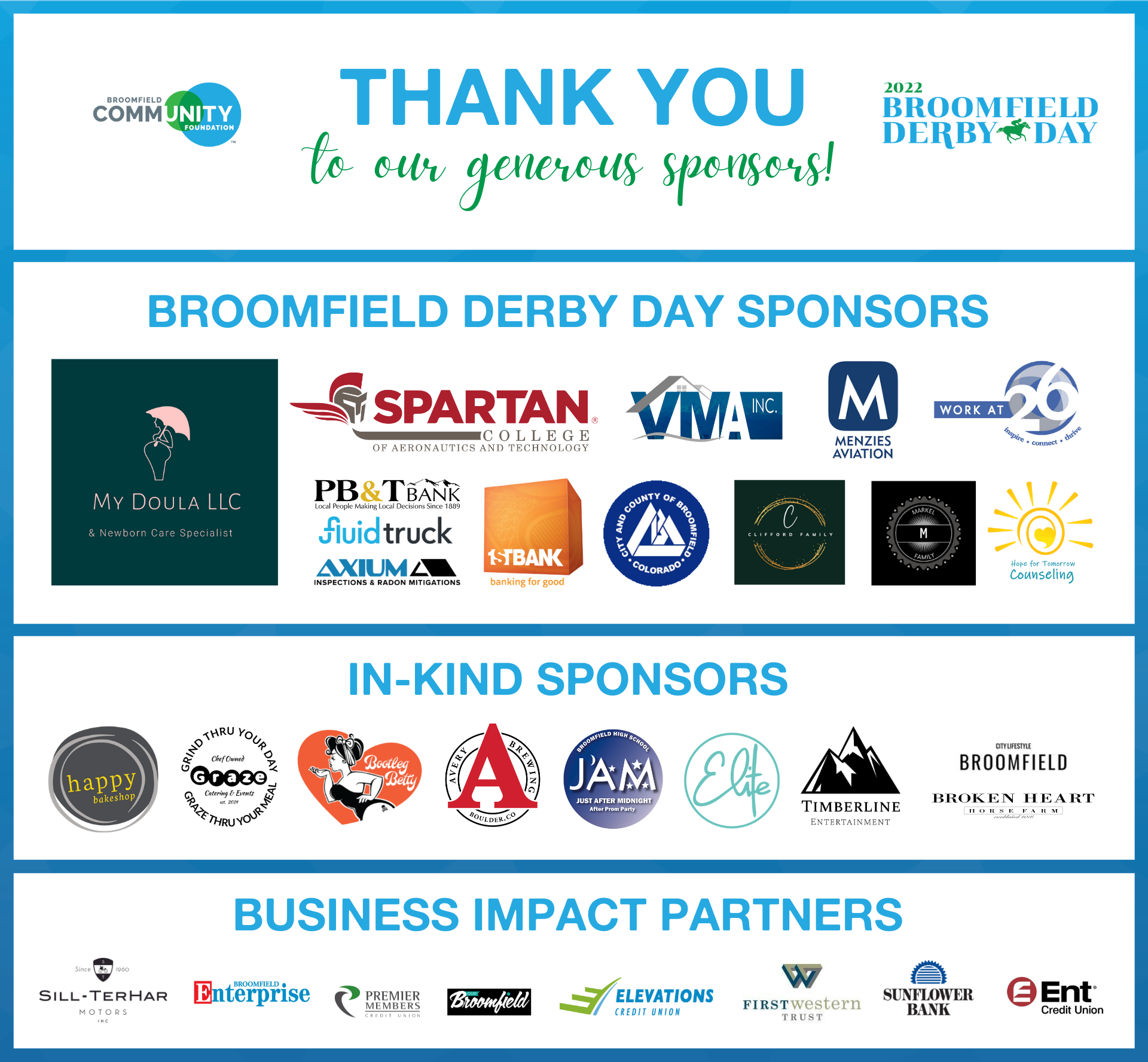 Thank you to the 2022 Broomfield Derby Day sponsors