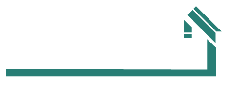 A red and white logo for top roofing siding gutters