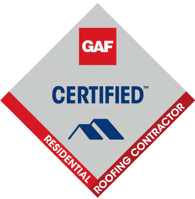 A logo for a certified residential roofing contractor