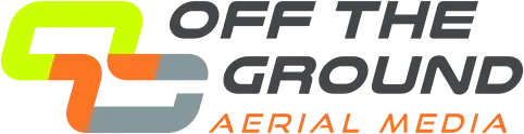 Logo for Off The Ground Aerial Media; text is in gray, green, orange and yellow.