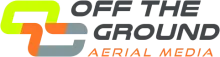 Logo for Off The Ground Aerial Media; text is in gray, green, orange and yellow.
