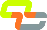 Abstract logo with connected, rounded squares in green, orange, and grey.