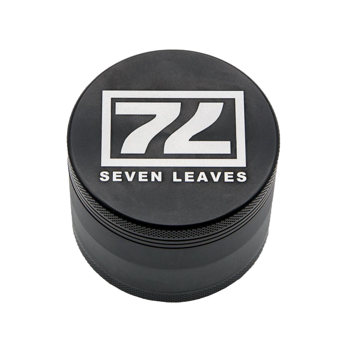 A black grinder with the seven leaves logo on it