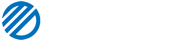 Blue logo featuring a circle with diagonal lines.