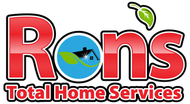 Rons Total Home Services logo in red with a house in a blue circle and a green leaf