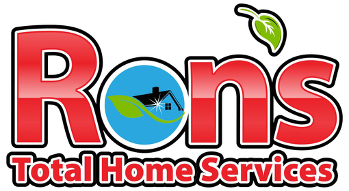 Rons Total Home Services logo with red lettering, blue house graphic, and green leaf icon